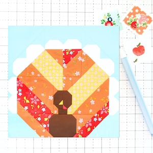 Classic Turkey Quilt Block Pattern Fall Autumn Thanksgiving Holiday Bird PDF - Makes 6 inch, 9 inch, 12 inch, 18 inch, and 24 inch Blocks