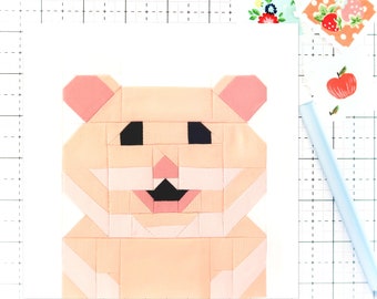 Hamster Quilt Block Pattern Animal Pet PDF- Instructions for 6 inch, 9 inch, 12 inch, 18 inch, 24 inch Finished Blocks Traditional Piecing