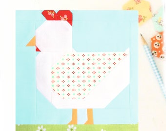 Chicken Hen Farmgirl Bird Animal PDF Quilt Block Pattern - Includes instructions for 6 inch and 12 inch Finished Blocks