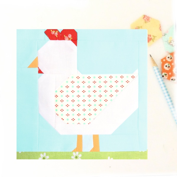 Chicken Hen Farmgirl Bird Animal PDF Quilt Block Pattern - Comprend des instructions pour les blocs finis de 6 pouces et 12 pouces