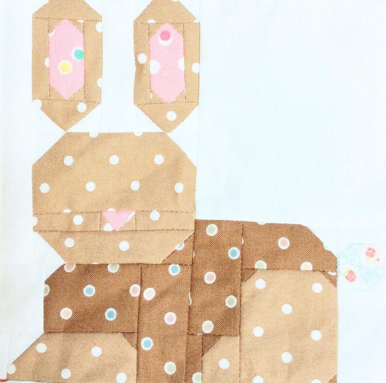 Bunny Bun Quilt Block PDF Instant Download Rabbit Quilt Block Pattern 6 inch and 12 inch block instructions image 3