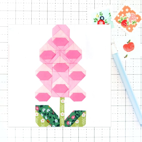 Foxglove Quilt Block Pattern PDF Spring Summer Flower - Instructions for 6 inch, 9 inch, 12 inch, 18 inch, 24 inch Finished Blocks