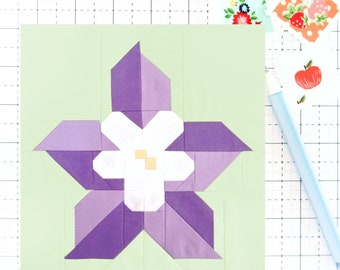 Columbine Flower Spring Quilt Block PDF pattern- Instructions for 6 inch, 9 inch, 12 inch, 18 inch, 24 inch Finished Blocks
