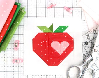 Sweetheart Strawberry Quilt Block Pattern Heart PDF - Instructions for 6 inch, 9 inch, 12 inch, 18 inch, 24 inch Blocks Traditional Piecing