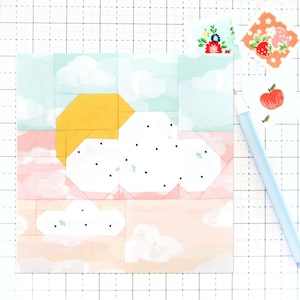 Summer Sky Sunset Clouds Quilt Block PDF pattern-Includes instructions for 6 inch, 12 inch, 18 inch, 24 inch Finished Blocks