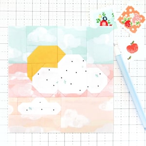 Summer Sky Sunset Clouds Quilt Block PDF pattern-Includes instructions for 6 inch, 12 inch, 18 inch, 24 inch Finished Blocks image 1