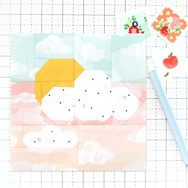 Summer Sky Sunset Clouds Quilt Block PDF pattern-Includes instructions for 6 inch, 12 inch, 18 inch, 24 inch Finished Blocks image 1