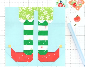 Elf Feet Christmas Holiday Quilt Block PDF pattern-Includes instructions for 6 inch, 9 inch, 12 inch, 18 inch, 24 inch Finished Blocks