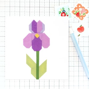 Shelly's Iris Quilt Block Pattern Spring Flower Garden PDF - Instructions for 6 inch, 9 inch, 12 inch, 18 inch and 24 inch Finished Blocks