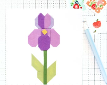 Shelly's Iris Quilt Block Pattern Spring Flower Garden PDF - Instructions for 6 inch, 9 inch, 12 inch, 18 inch and 24 inch Finished Blocks