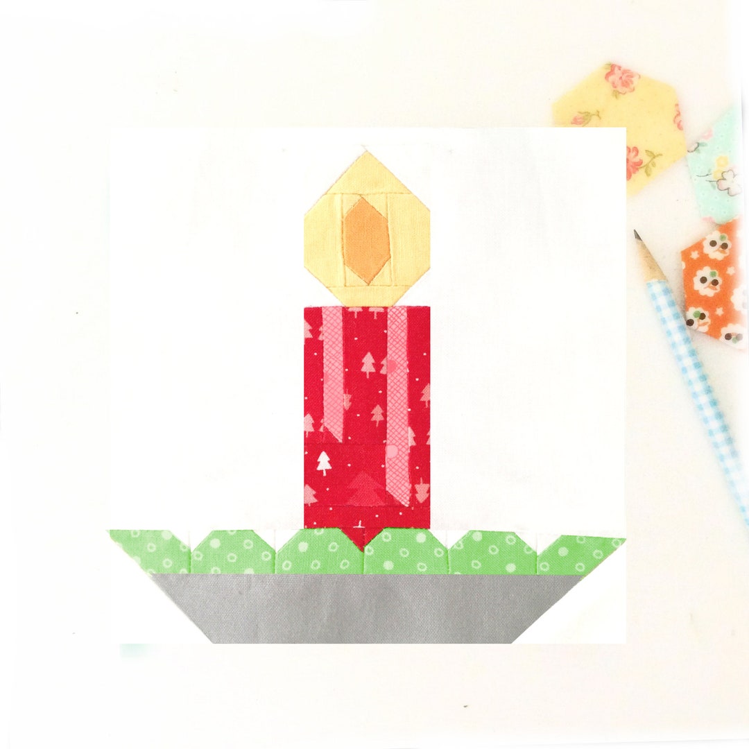 Christmas Candle Quilt Block Pattern PDF Includes Instructions for 6 Inch and 12 Inch Finished 