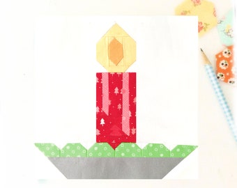 Christmas Candle Quilt Block Pattern PDF - Includes instructions for 6 inch and 12 inch Finished Blocks