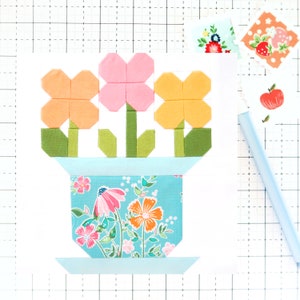 Flower Pot Quilt Block Pattern Spring PDF - Includes instructions for 6 inch, 9 inch 12 inch, 18 inch and 24 inch Blocks Traditional Piecing