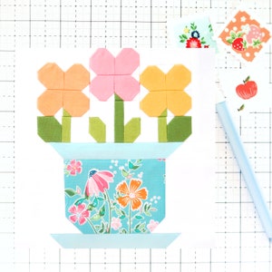 Flower Pot Quilt Block Pattern Spring PDF - Includes instructions for 6 inch, 12 inch, 18 inch and 24 inch Blocks Traditional Piecing