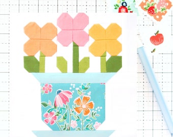 Flower Pot Quilt Block Pattern Spring PDF - Includes instructions for 6 inch, 12 inch, 18 inch and 24 inch Blocks Traditional Piecing