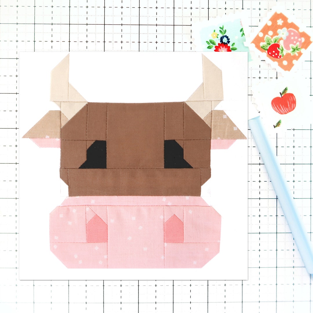 Cow Quilt Block Patternfarm Animal Face PDF- Instructions for 6 Inch, 9 ...