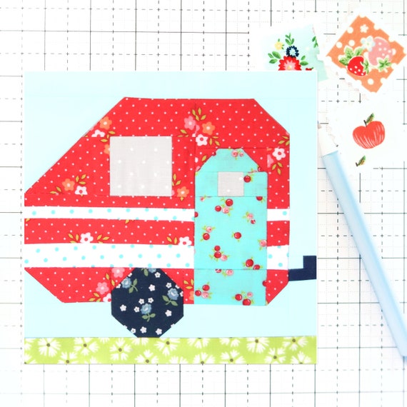 Vintage Camper Quilt Block PDF Instant Download Quilt Pattern - Instructions for 6 inch, 9 inch, 12 inch, 18 inch, 24 inch Blocks