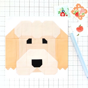 Goldendoodle Labradoodle Dog Puppy Quilt Block PDF pattern -Includes instructions for 6 inch, 12 inch, 18 inch and 24 inch Finished Blocks