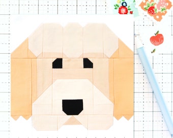 Goldendoodle Labradoodle Dog Puppy Quilt Block PDF pattern -Includes instructions for 6 inch, 12 inch, 18 inch and 24 inch Finished Blocks