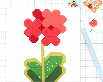 Geranium Quilt Block Pattern PDF Spring Flower - Instructions for 6 inch, 9 inch, 12 inch, 18 inch, 24 inch Finished Blocks