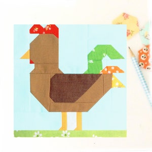 Rooster Chicken Farmgirl Bird Animal PDF Quilt Block Pattern - Includes instructions for 6 inch and 12 inch Finished Blocks