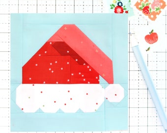 Santa Hat Christmas Quilt Block PDF pattern- Includes instructions for 6 inch, 12 inch, 18 inch and 24 inch Finished Blocks