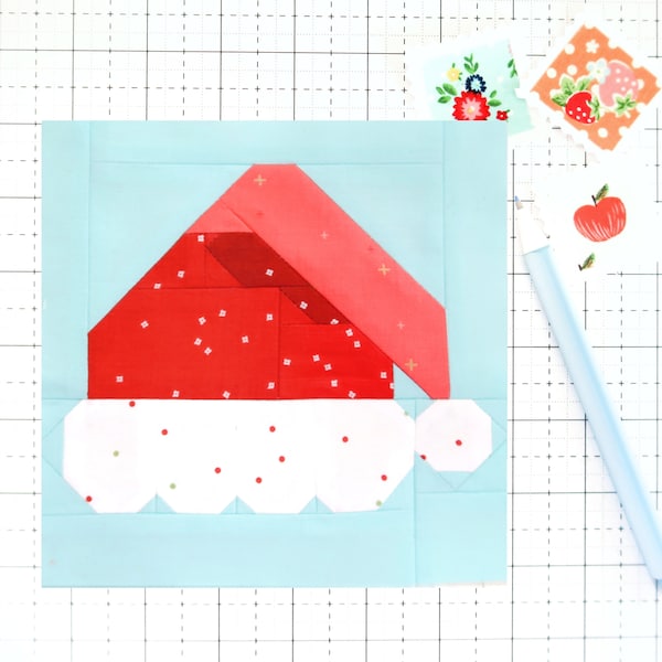 Santa Hat Christmas Quilt Block PDF pattern- Includes instructions for 6 inch, 12 inch, 18 inch and 24 inch Finished Blocks