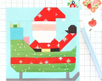 Santa's Sleigh Christmas Santa Claus Quilt Block Pattern PDF - Includes instructions for 6 inch, 12 inch, 18 inch, 24 inch Finished Blocks