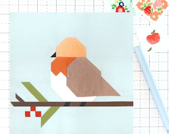 Winter Robin Bird Animal Quilt Block PDF pattern - Includes instructions for 6 inch, 12 inch, 18 inch and 24 inch Finished Blocks