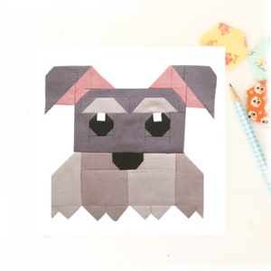 Schnauzer Miniature Schaunzer Dog Puppy Quilt Block PDF pattern - Includes instructions for 6 inch and 12 inch Finished Blocks