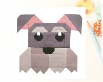 Schnauzer Miniature Schaunzer Dog Puppy Quilt Block PDF pattern - Includes instructions for 6 inch and 12 inch Finished Blocks