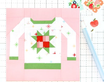 Quilter Christmas Sweater Quilt Block PDF pattern-Includes instructions for 6 inch, 9 inch, 12 inch, 18 inch, 24 inch Finished Blocks