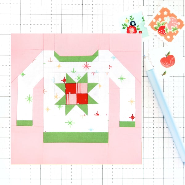 Quilter Christmas Sweater Quilt Block PDF pattern-Includes instructions for 6 inch, 9 inch, 12 inch, 18 inch, 24 inch Finished Blocks