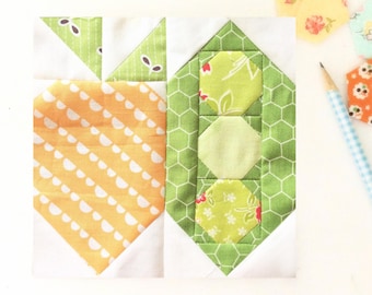 Carrot and Pea Pod Quilt Block PDF Instant Download Quilt Pattern 6 inch and 12 inch block instructions