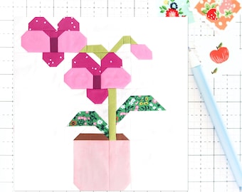 Orchid Quilt Block Pattern Spring Summer Garden Flower PDF - Instructions for 6 inch, 9 inch, 12 inch, 18 inch, 24 inch Finished Blocks