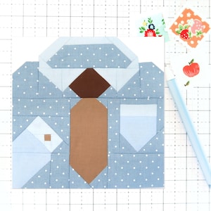 Mönster för herrskjorta och slips, quiltblock, fars dag, PDF - Ger block på 15 cm, 23 cm, 30 cm, 40 cm, 60 cm, traditionell lapptäckning