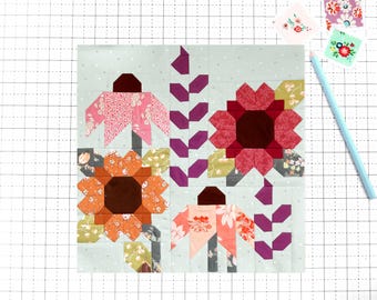 Everything Beautiful Flower Garden Quilt Block Pattern PDF - Makes 6 inch, 9 inch, 12 inch, 18 inch, and 24 inch Blocks