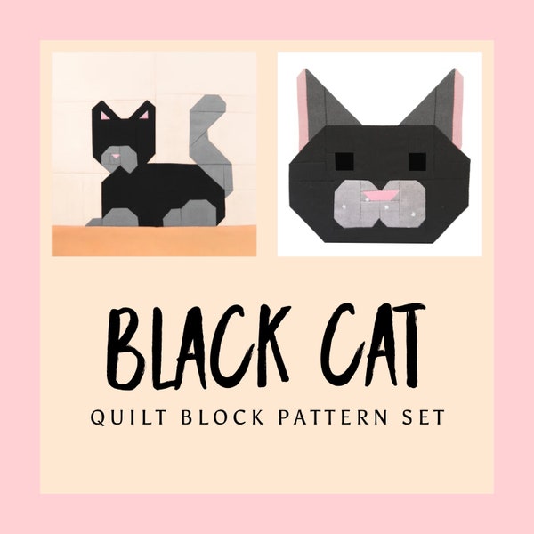 Automne Black Cat and Cat Face Ensemble de 2 modèles de blocs de courtepointe - Instructions pour les blocs de 6 pouces, 12 pouces, 18 pouces et 24 pouces - 15 % d’économies