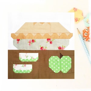 Apple Pie Dessert Herbst Thanksgiving PDF Quilt Block Muster - Enthält Anweisungen für 6 Zoll und 12 Zoll Fertige Blöcke