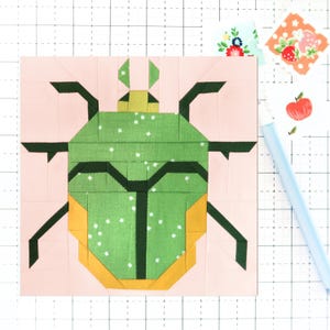 Beetle Quilt Block Pattern Bug Insect PDF - Instructions for 6 inch, 9 inch, 12 inch, 18 inch, and 24 inch Blocks - Traditional Piecing