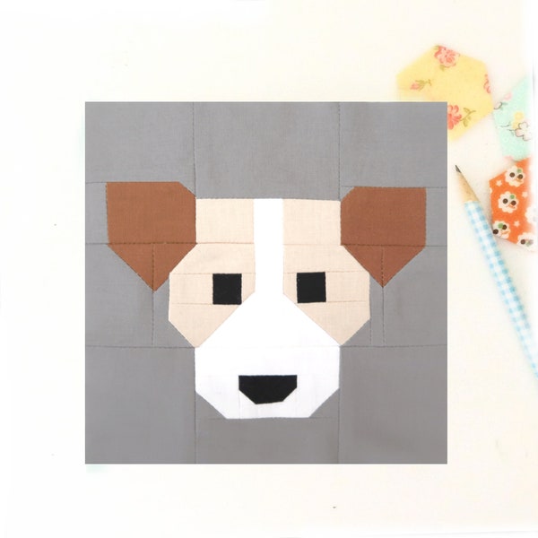 Jack Russell Terrier Puppy Dog Animal PDF quilt block pattern - Includes instructions for 6 inch and 12 inch Finished Blocks