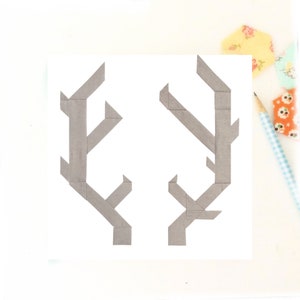 Antlers Woodland Deer Scandinavian Christmas Winter Quilt Block Pattern PDF - Includes instructions for 6 inch and 12 inch Finished Blocks