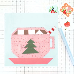 Christmas Hot Cocoa Hot Chocolate Quilt Block PDF pattern - Includes instructions for 6 inch, 12 inch, 18 inch and 24 inch Finished Blocks