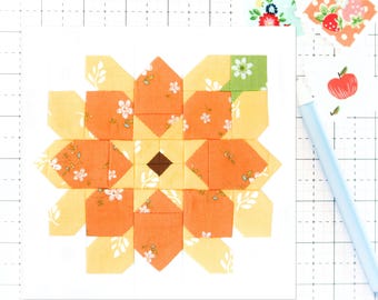 Mum Quilt Block Pattern Fall Chrysanthemum Flower PDF - Makes 6 inch, 9 inch, 12 inch, 18 inch, and 24 inch Blocks - Traditional Piecing