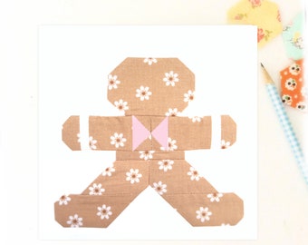 Christmas Gingerbread Man Cookie Quilt Block Pattern PDF - Includes instructions for 6 inch and 12 inch Finished Blocks