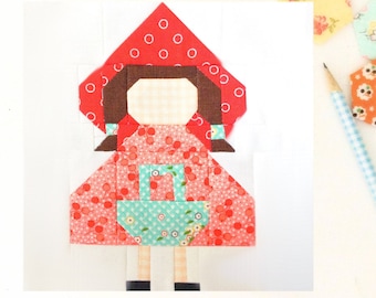 Little Red Riding Hood Quilt Block PDF Pattern - Traditional piecing - 6 inch and 12 inch blocks
