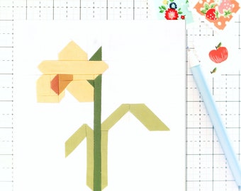 Daffodil Flower Quilt Block Pattern Spring Garden PDF - Instructions for 6 inch, 9 inch, 12 inch, 18 inch and 24 inch Finished Blocks