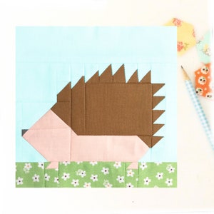 Hedgehog Quilt Block Pattern - Includes instructions for 6 inch and 12 inch Finished Blocks PDF digital animal pattern