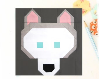 Husky Dog Puppy Quilt Block PDF pattern - Includes instructions for 6 inch and 12 inch Finished Blocks