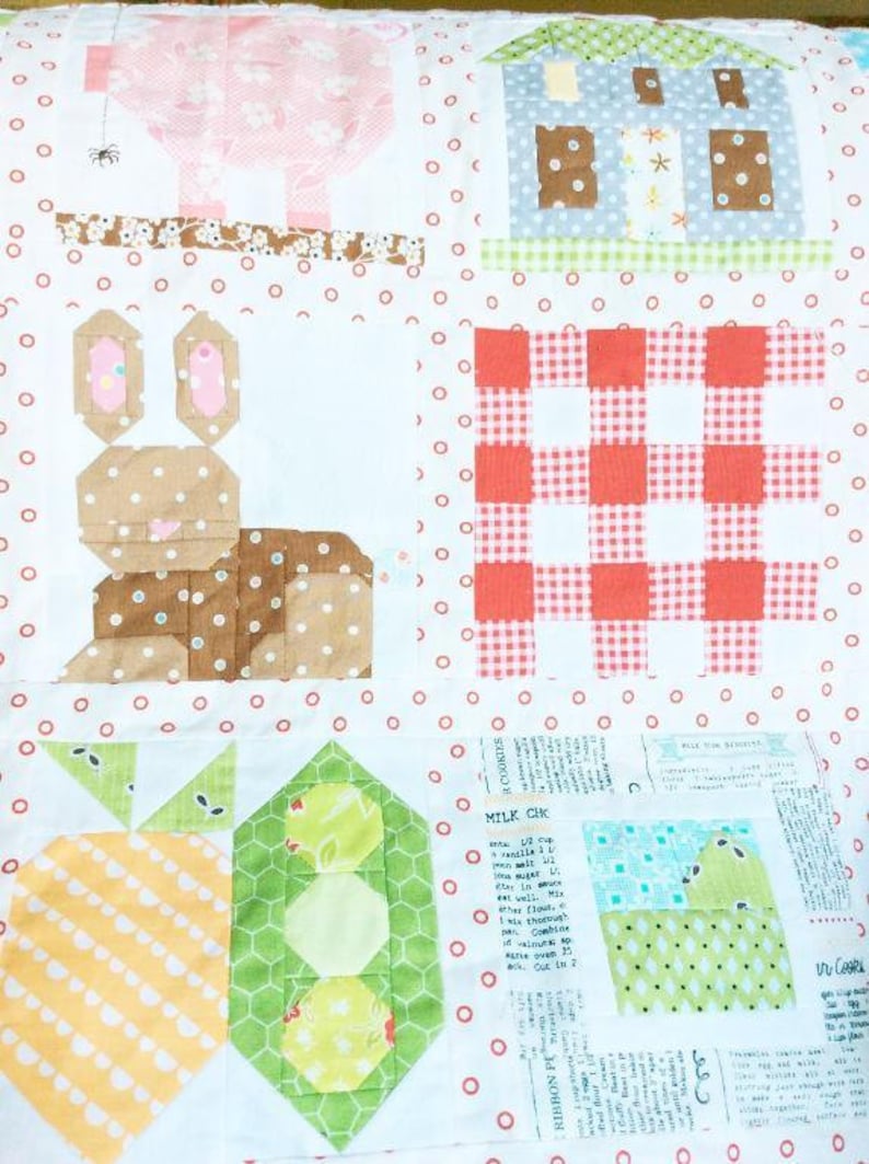 Bunny Bun Quilt Block PDF Instant Download Rabbit Quilt Block Pattern 6 inch and 12 inch block instructions image 2